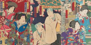 puupiirros, väritetty, 3 kpl, Japani.