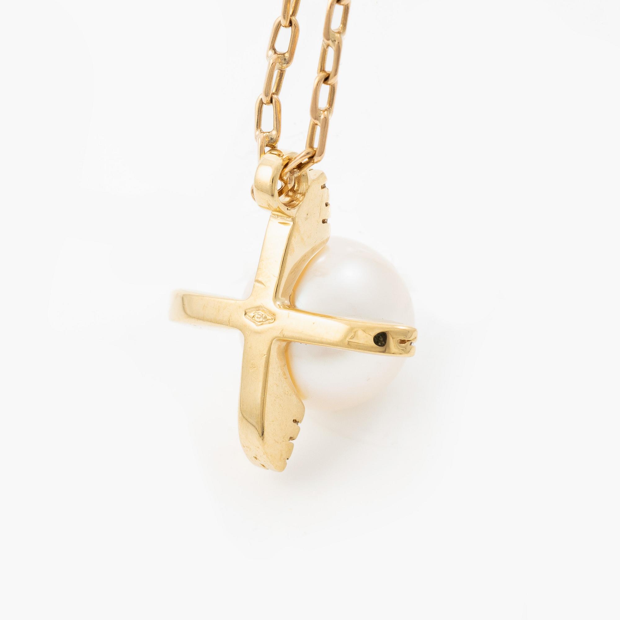 Necklace, 18K gold with Akoya pearl and brilliant-cut diamonds.