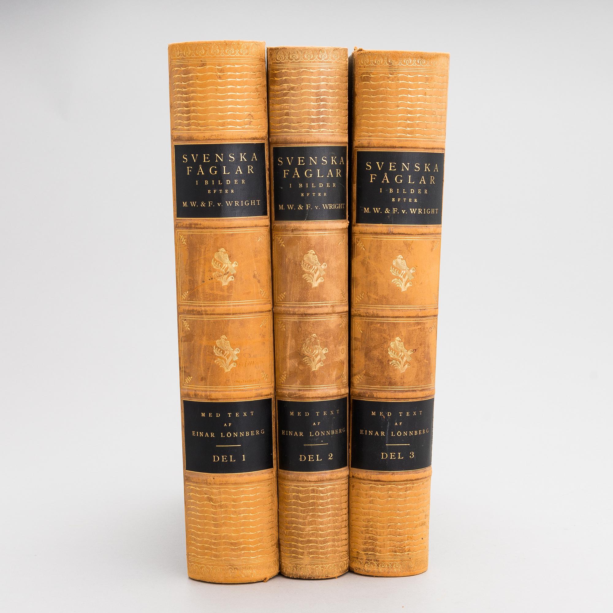 Books, 3 vol, "Svenska Fåglar", M,W & F von Wright. 1924 and 1929 Stockholm.