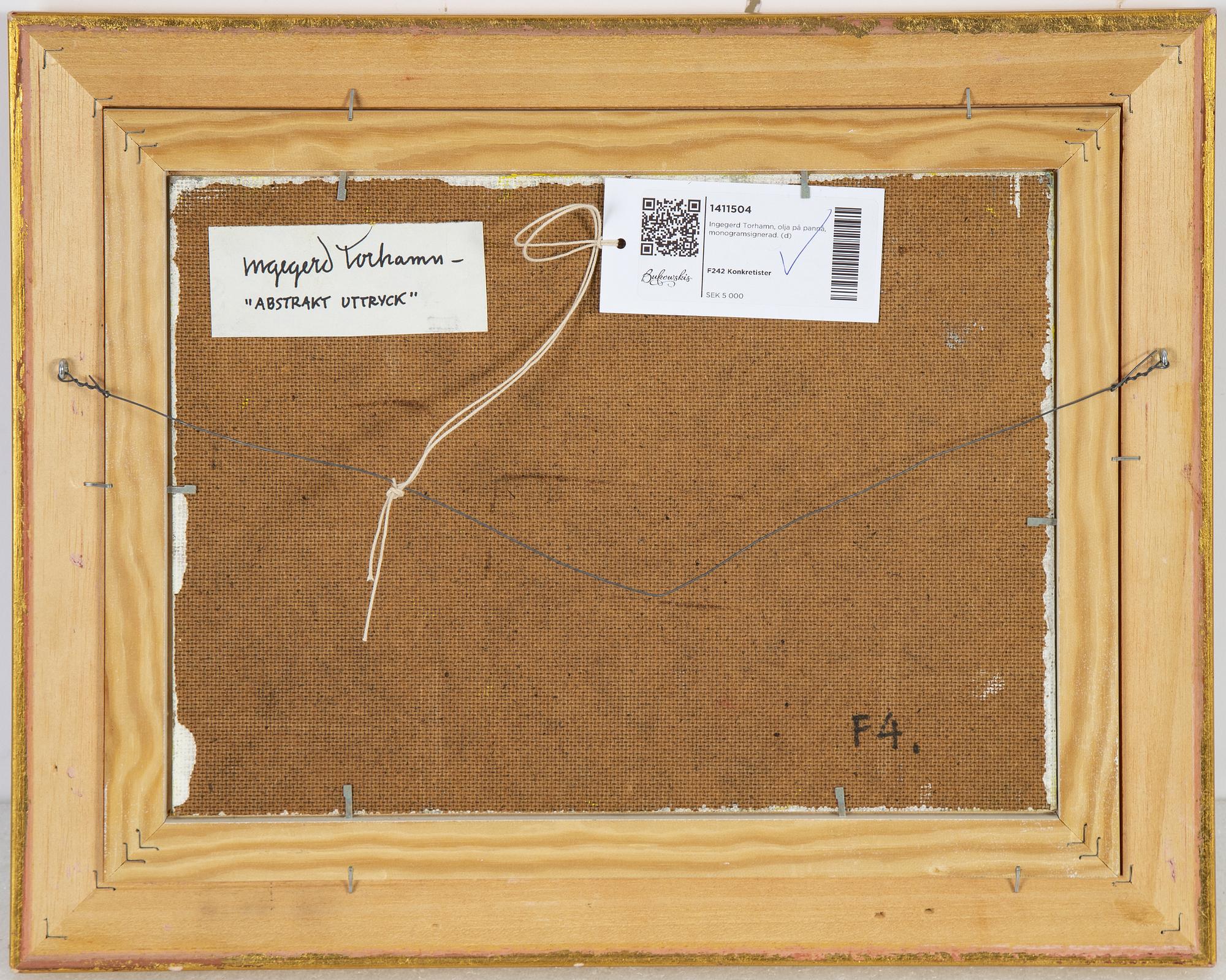 Ingegerd Torhamn, olja på pannå, monogramsignerad.