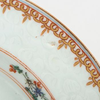 A Chinese Qianlong porcelain plate and dish in famille rose colours.