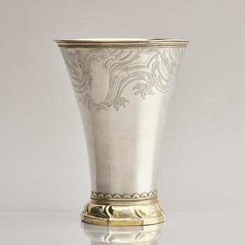A Swedish 18th century parcel-gilt silver beaker, mark of Jakob Lampa, Stockholm 1769.