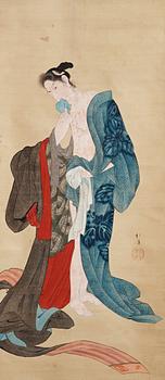 A Japanese hanging scroll, ink and color on paper, unknown artist, mid 19th Century.