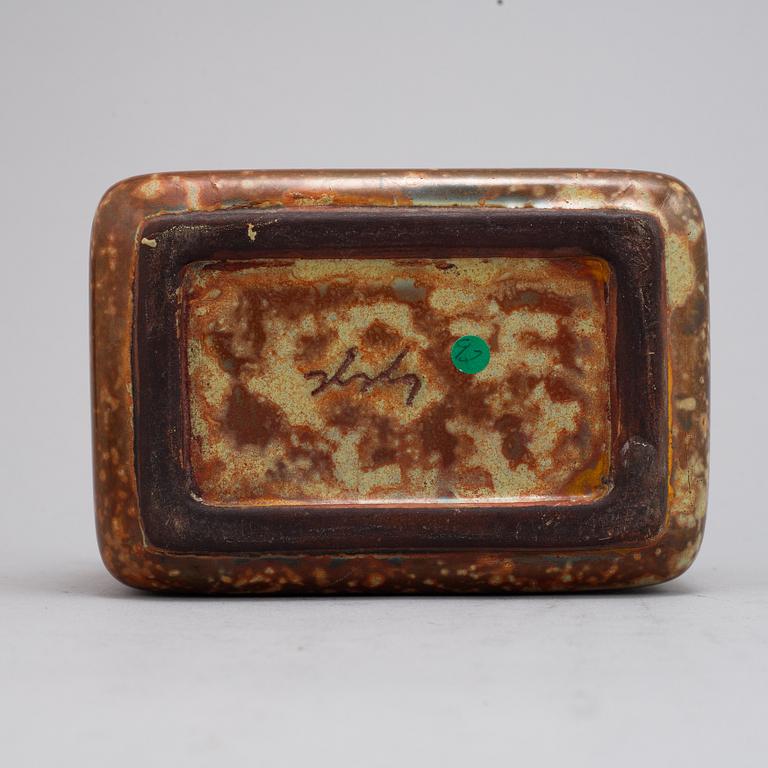 Hans Hedberg, a glazed ceramic lidded box, Biot, France, signed Hbg.
