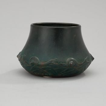 A Hugo Elmqvist Art Nouveau patinated bronze vase, Stockholm, early 1900's.