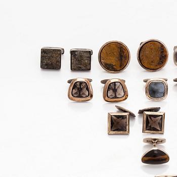 Cufflinks, 11 pairs, silver and natural stones, Finland and Sweden.