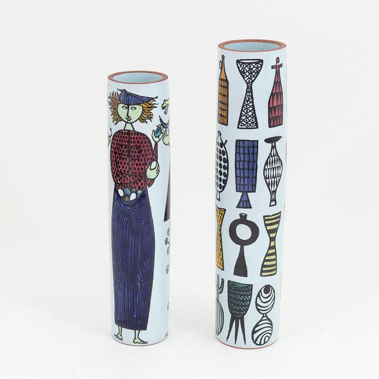 Stig Lindberg, two earthenware 'Karneval' vases, Gustavsbergs studio.