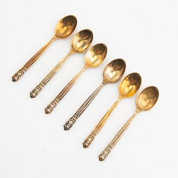 Johan Rohde, spoons 12 pcs "Konge/Achorn" sterling silver for Georg Jensen after 1945.