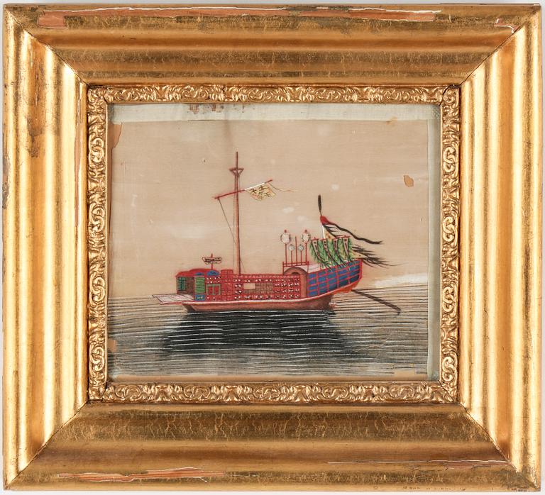 KINESISKA MÅLNINGAR, 2 st, märgpapper, 1800-tal.