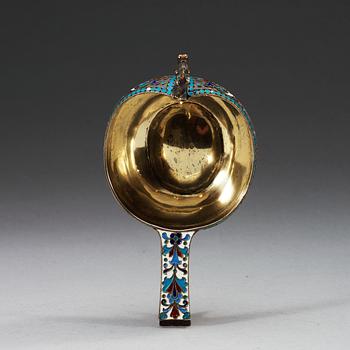 A Russian 19th century silver-gilt and enameld kovsch, makers mark of Nikolaus Strulyev, Moskva 1895.