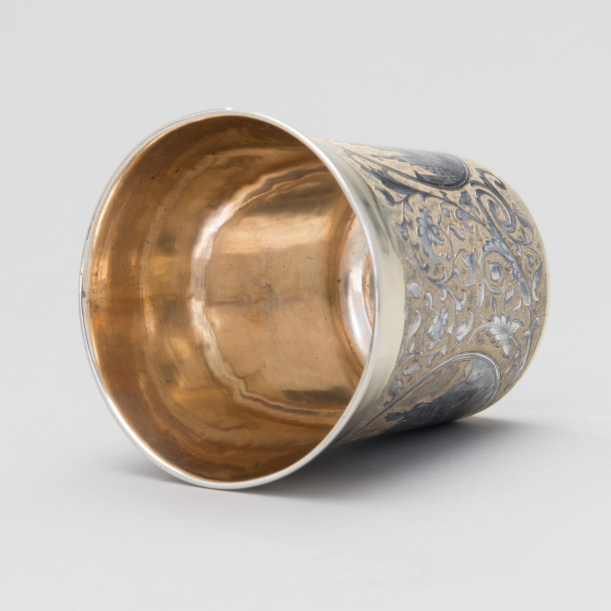 A RUSSIAN SILVER AND NIELLO BEAKER, Unknown goldsmith AK, Moscow 1841.