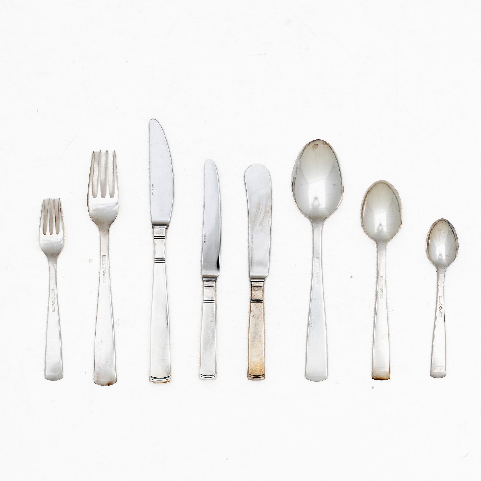 Jacob Ängman, besticksuppsättning, 88 delar, silver, "Rosenholm", GAB, Eskilstuna & Stockholm, 1967-73.