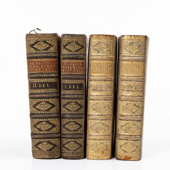 Books, four volumes,'Svea Rikes Historia', Olof Dalin, Lars Salvius, Stockholm, 1747-62.