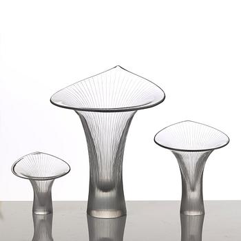 Tapio Wirkkala, a set of three "Chantarelle" glass vases, Iittala, Finland.
