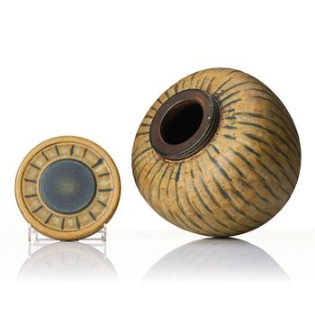 Wilhelm Kåge, a Farsta stoneware urn with cover, Gustavsberg Studio 1956.