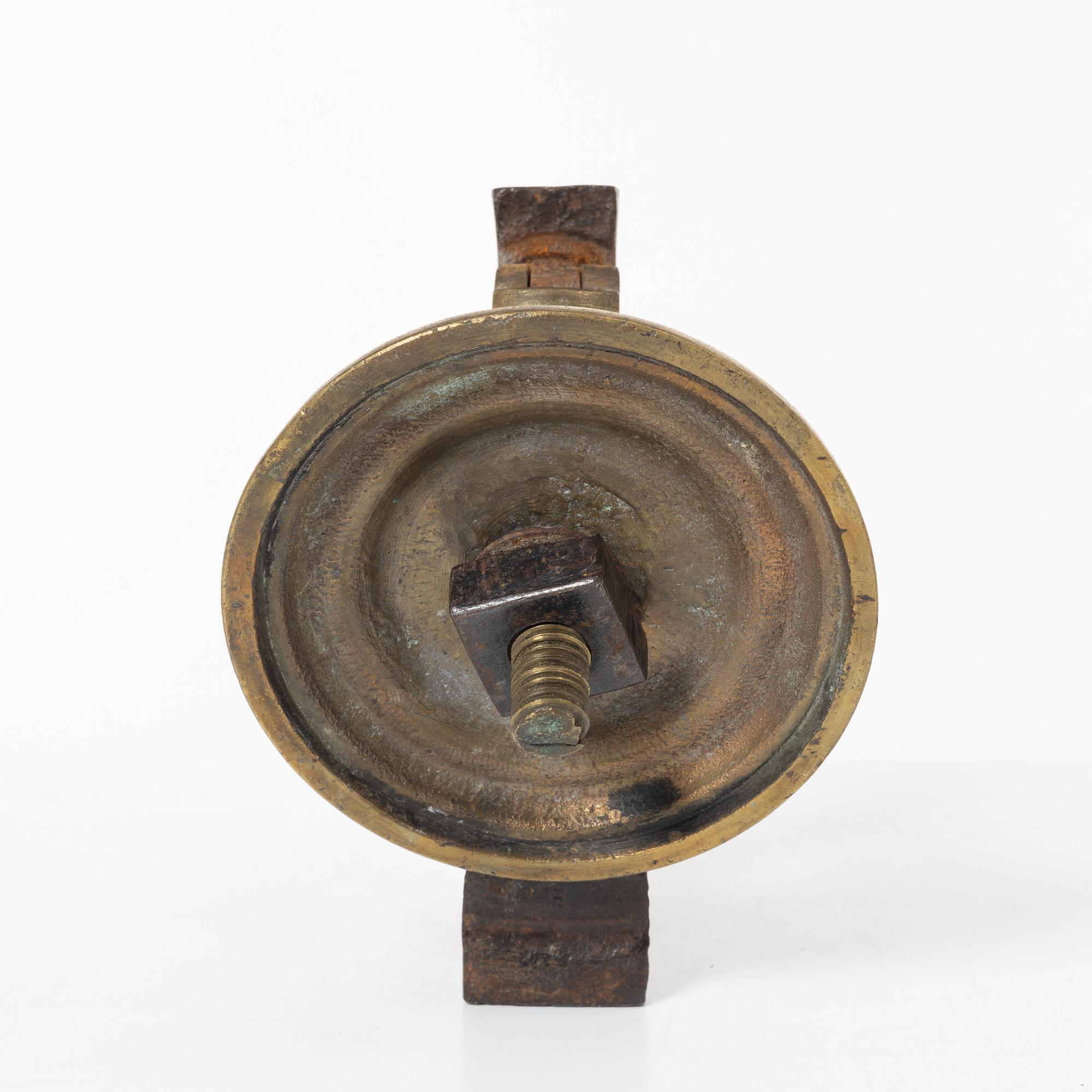 Door knocker, probably 18th century, iron and brass.