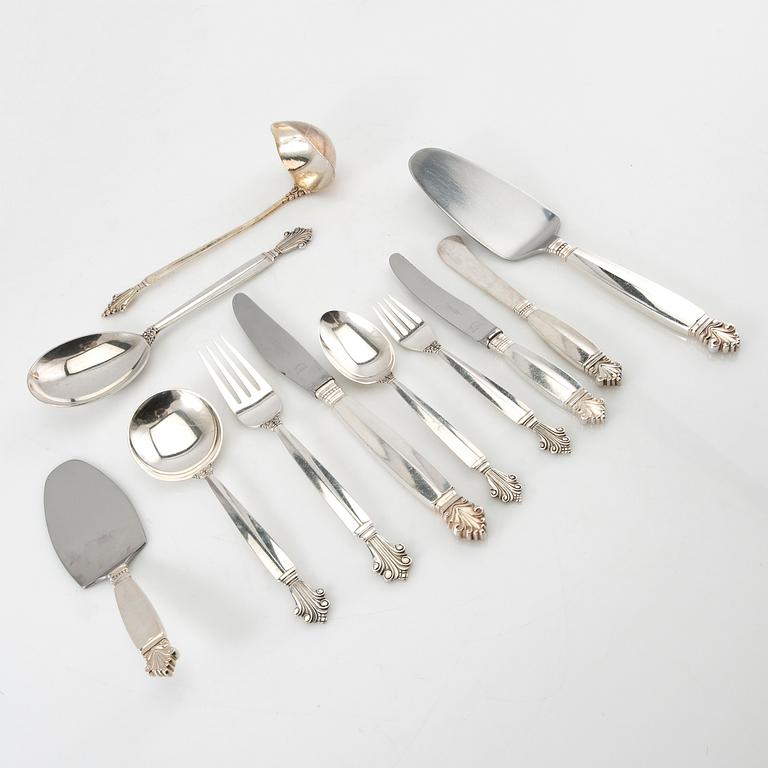 Johan Rohde, Cutlery 107 dlr "Dronning/Acanthus" sterling silver, for Georg Jensen.