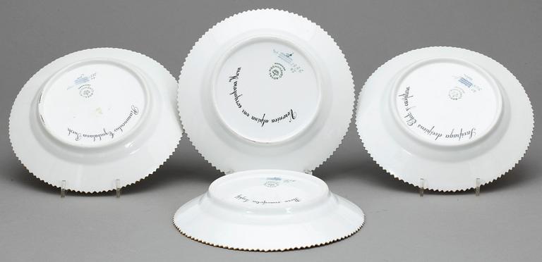 ASSIETTER, 4 stycken, porslin. "Flora Danica", Kunglig Dansk, 1900-tal.