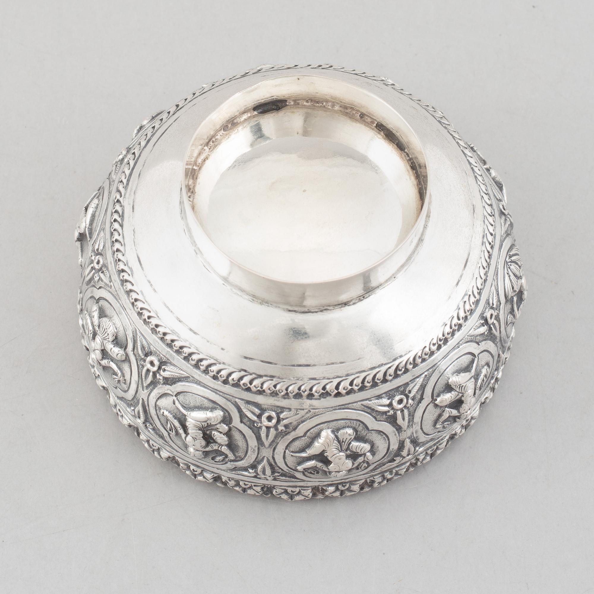 A silver bowl, from possibly India/ Sri Lanka, 20th century.