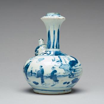 A blue and white kraak kendi, Ming dynasty, Wanli (1572-1620).