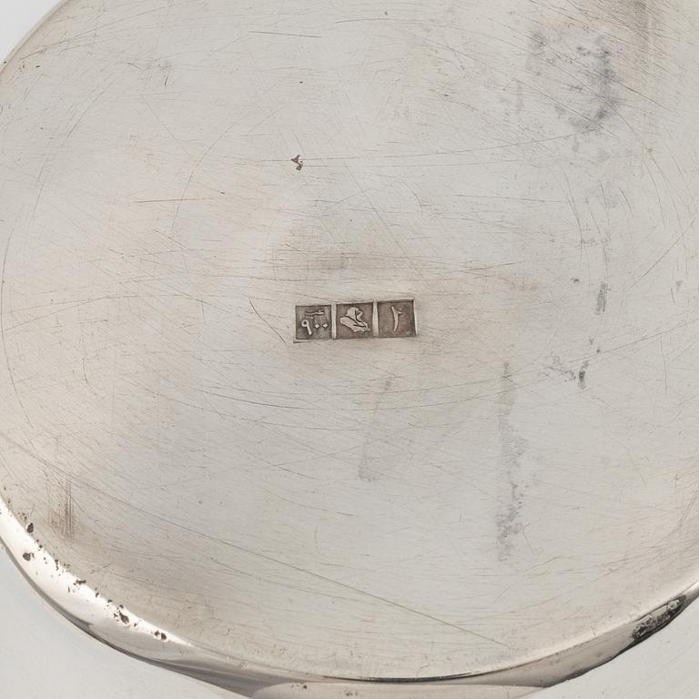 Supkoppar, ett par, bägare samt snapsglas, silver. Bl a Cesons, Göteborg 1972.