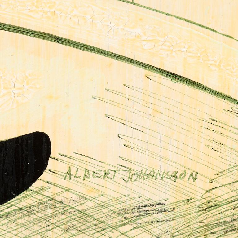 Albert Johansson, olja på pannå, signerad och daterad a tergo 1983.