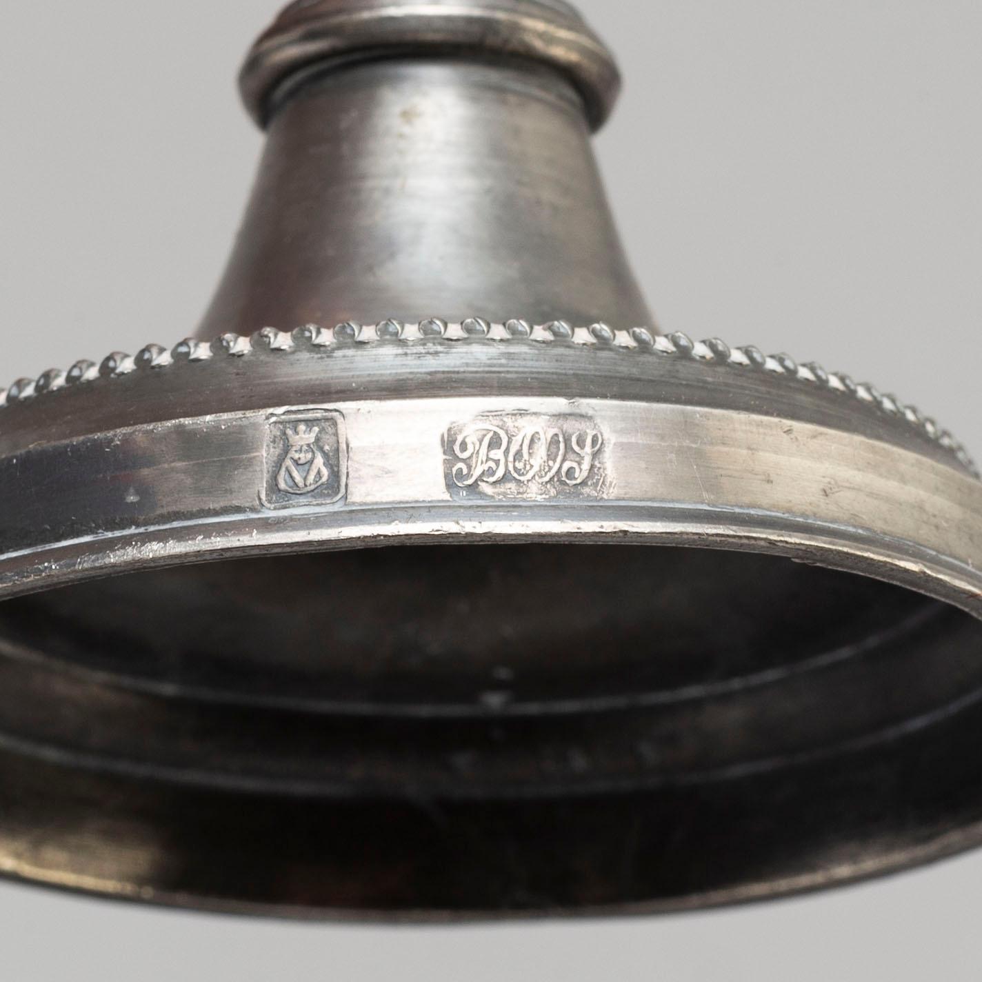 Two pair of Swedish pewter candlesticks, early 19th century and ca 1900.