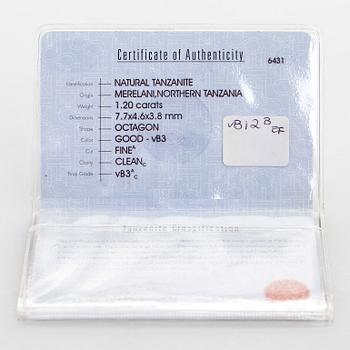 Korvakorut, 18K valkokultaa ja tanzaniitteja.