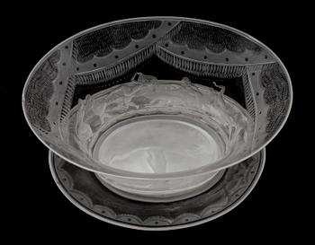 SKÅL MED FAT, glas, Simon Gate, Orrefors, 1920-tal.