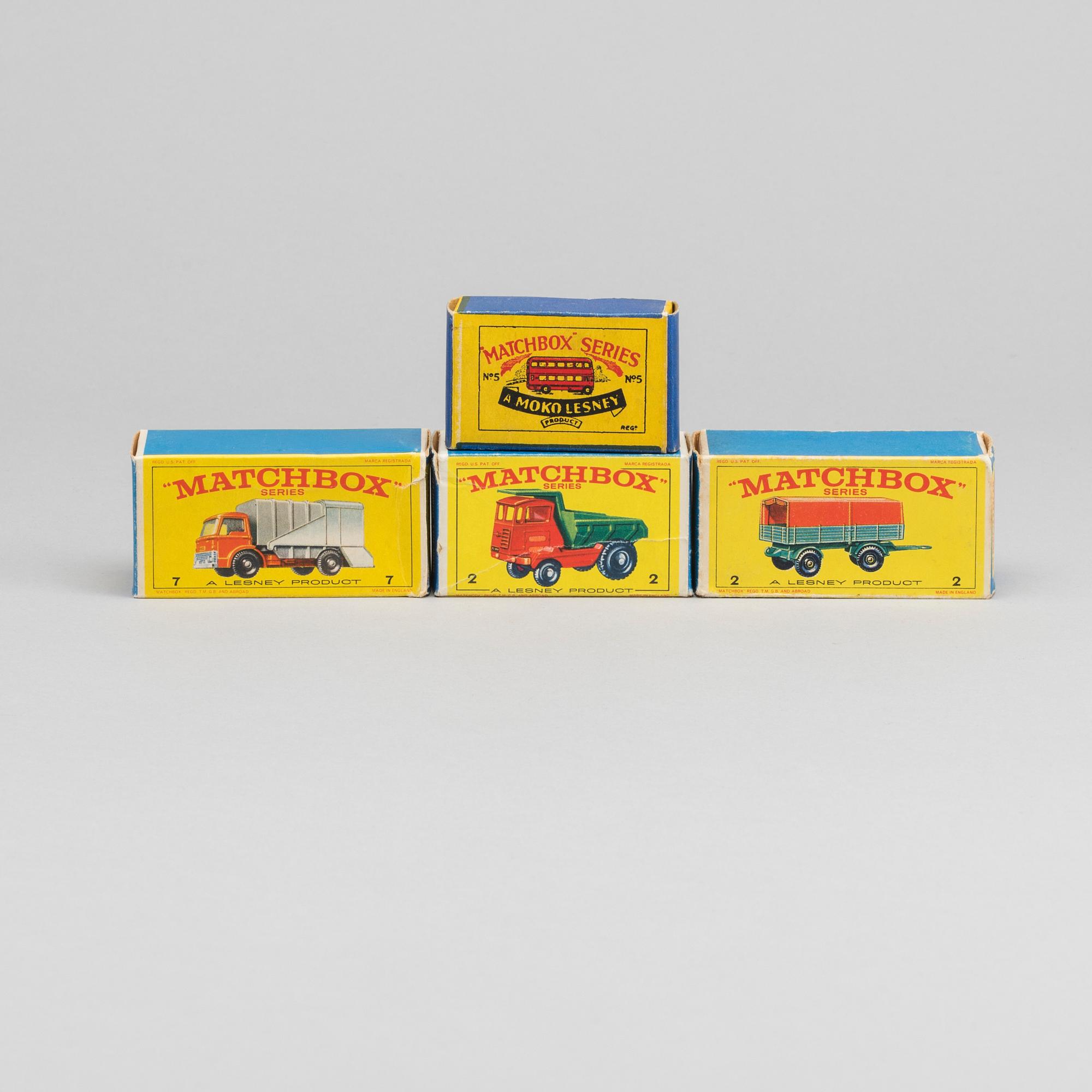 LESNEY MATCHBOX SERIES, 4 st, bland annat Muir Hill Dumper RW 02C-1.