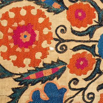 A 19th century Suzani embroidery, prossibly  Bukhara, Uzbekistan, ca 241 x 164 cm.