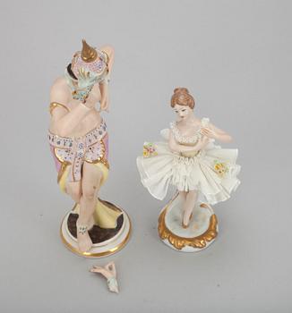 FIGURINER, 2 st, porslin, Dresden, Tyskland 1920-30-tal.