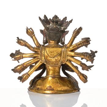 A gilt-bronze figure of a Boddhisattva, Ming dynasty (1638-1644).