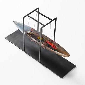 Bertil Vallien, a unique sand cast glass sculpture of a boat, Kosta Boda, Sweden.