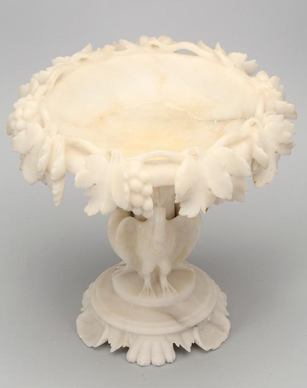 BORDSUPPSATS/SKÅL, alabaster. 1800-talets slut.