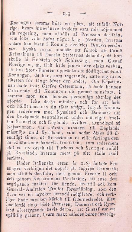 BÖCKER, vol I-III, "Hemliga handlingar hörande till Sveriges historia...Gustaf III:s anträde till regeringen", Stockholm 1821-25.
