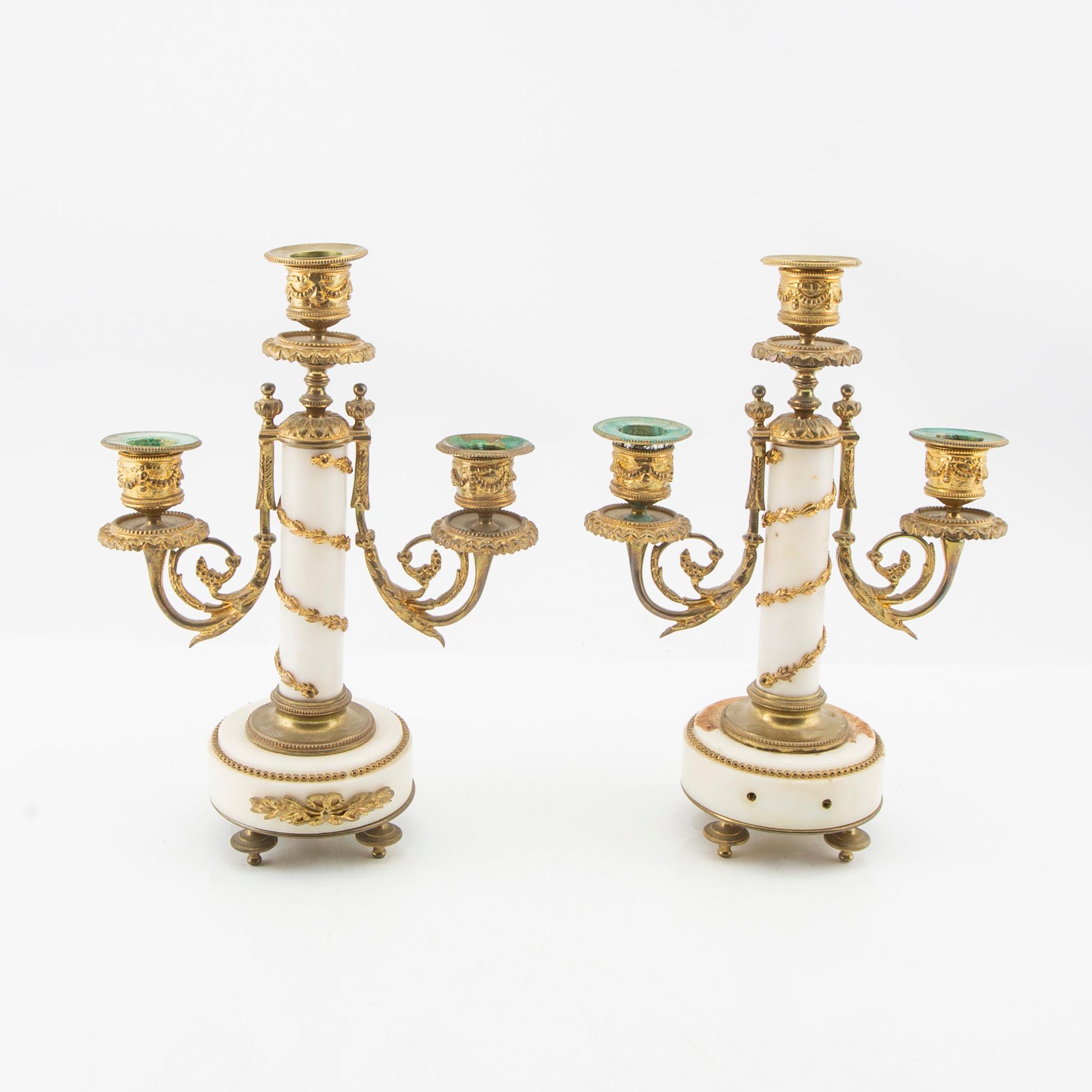 Table garniture 3 pcs, Louis XV style, late 19th century.