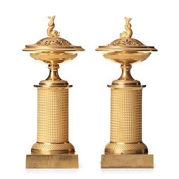 160. A pair of French Empire around 1800 incense burners.