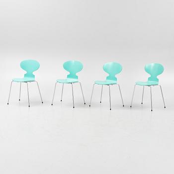 Arne Jacobsen, four 'Ant' chairs, Fritz Hansen, Denmark, 1992-97.