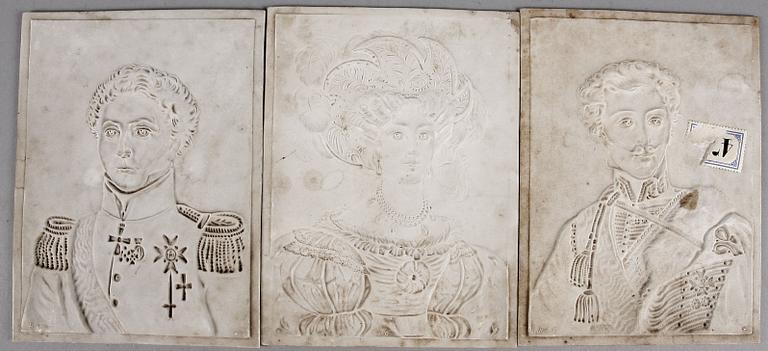 LITOFANIPLATTOR, 3 st. Karl-Johan, Desideria och Oscar I. 1800-talets första hälft.