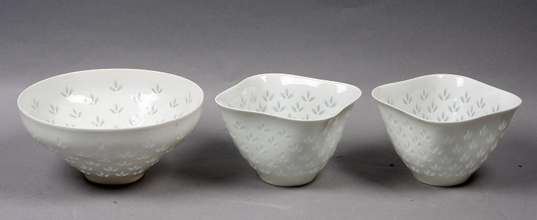 SKÅLAR, 3 st, risporslin, Friedl Kjellberg, Arabia, Finland, 1900-talets mitt.