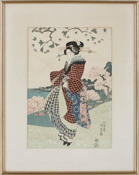 UTAGAWA KUNISADA (TOYOKUNI III), SAMT OKÄND KONSTNÄR, 2 st träsnitt, sign.