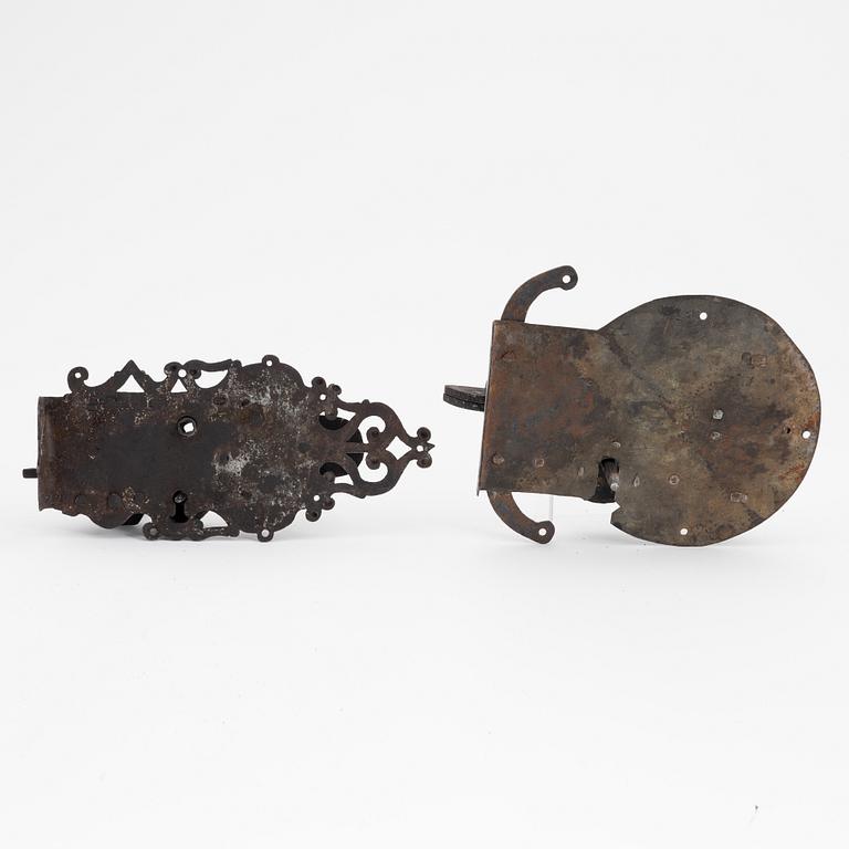 Two wought-iron locks, 17th/18th Century.