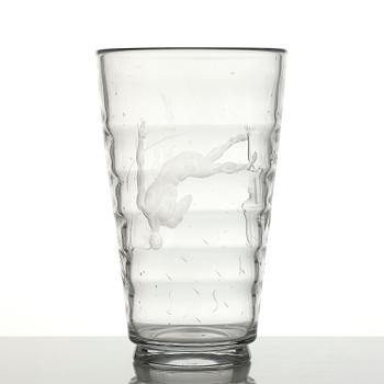 Vicke Lindstrand, a "Pärlfiskare" (Pearl Fisher) engraved glass vase, model 1115, Orrefors, Sweden, 1936.