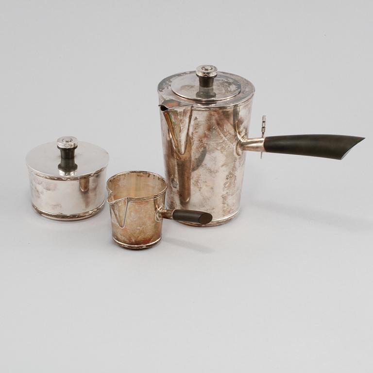 KAFFESERVIS, 3 delar, silver, Grun & Co Ab Hugo, Stockholm, 1947. Total vikt 629 g.