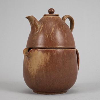 Tea pot, two bowls, two creamers, and a vase by Gunnar Nylund, stoneware, Rörstrand.