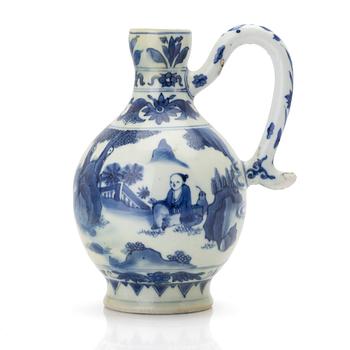 A Chinese blue and white porcelain jug, Transitional period, mid 17th century.