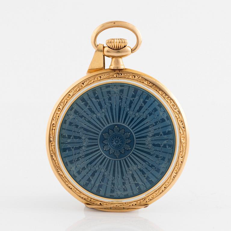 Tavannes Watch Co, Trusty, 18K gold/enamel, pocket watch, 47 mm.