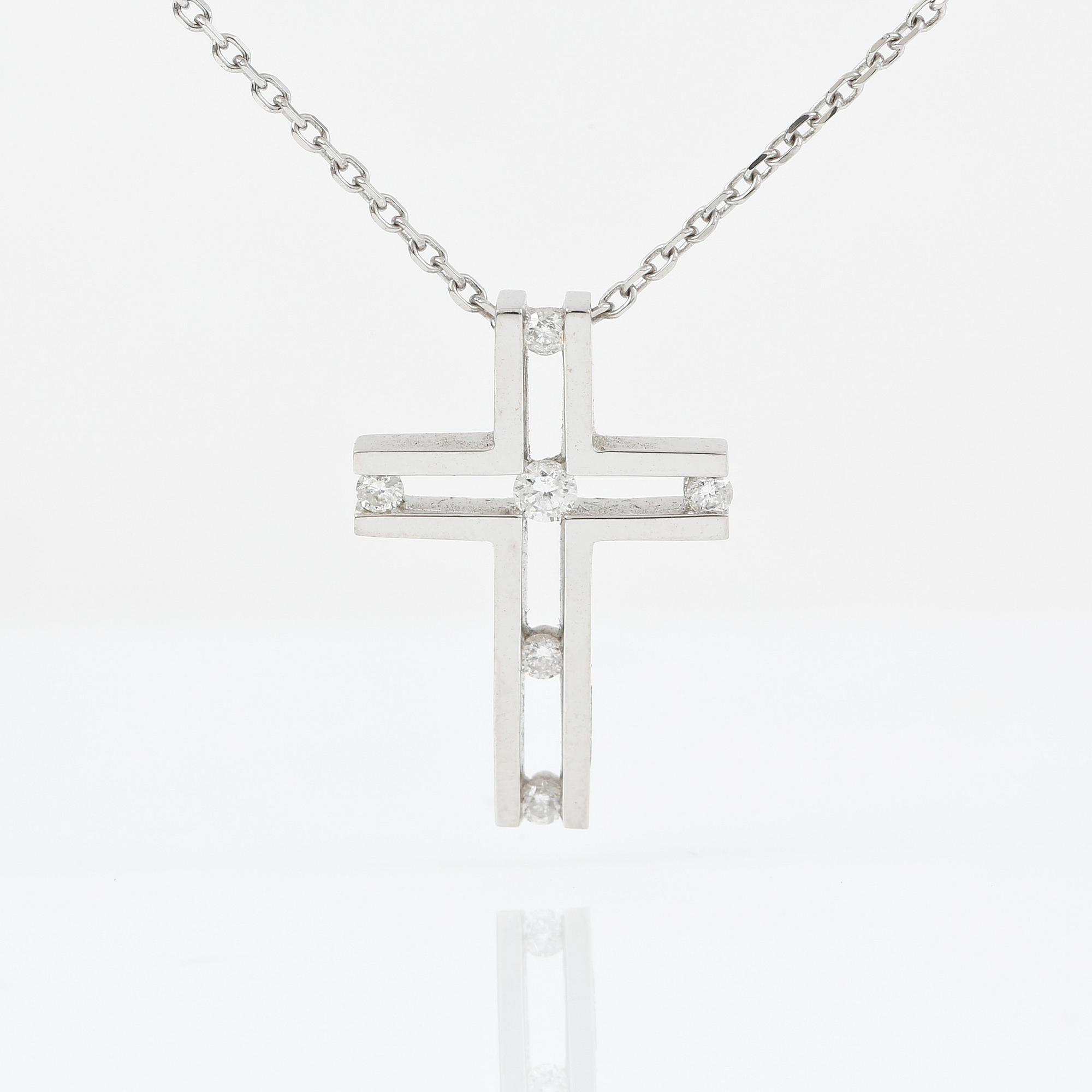 HÄNGE med kedja, Bliss, Italien. 18K vitguldskors genombrutet med 6 diamanter totalt ca 0.11ct.