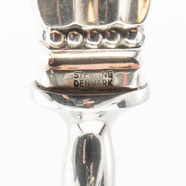 Johan Rohde, cheese slicer and bottle opener, sterling silver, "Konge/Acorn", Georg Jensen, Denmark, after 1945.
